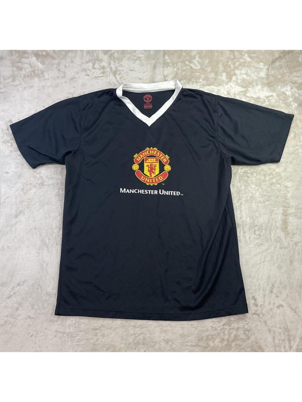 Manchester United Black 100% Polyester T Shirt Soccer Men’s Size M *FLAW*
